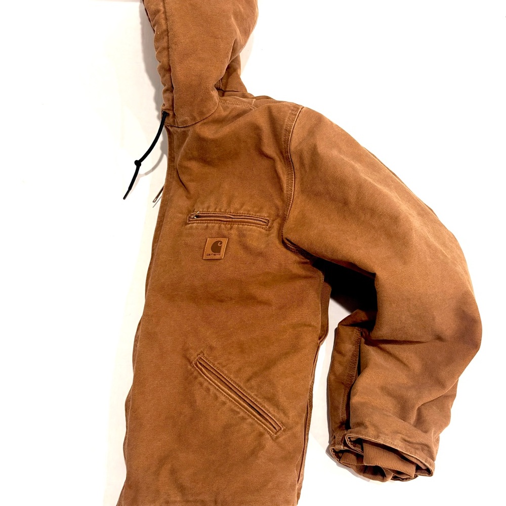Carhartt Men's Brown Waxed Hooded Bomber Jacket Warm S Small - Picture 8 of 12